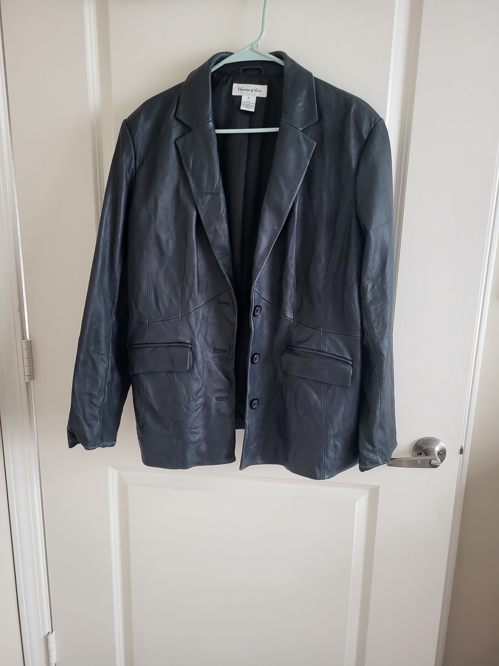 Preston & York Blue Leather Pea Coat Blazer